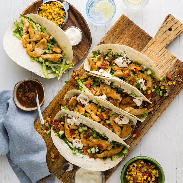 Crispy BBQ Chicken Tacos with Corn & Capsicum Salsa