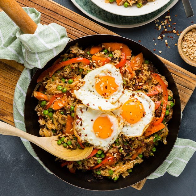 Beef Nasi Goreng with Fried Eggs & Peanuts