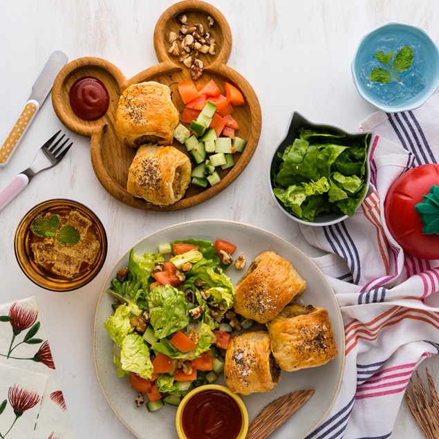 Best Ever Pork Sausie Rolls with Walnut Salad