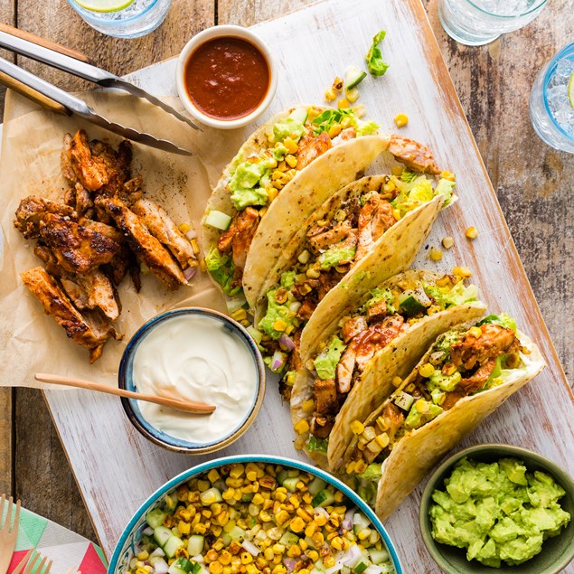 Grilled BBQ Chicken Tacos with Corn Salsa & Fresh Coriander