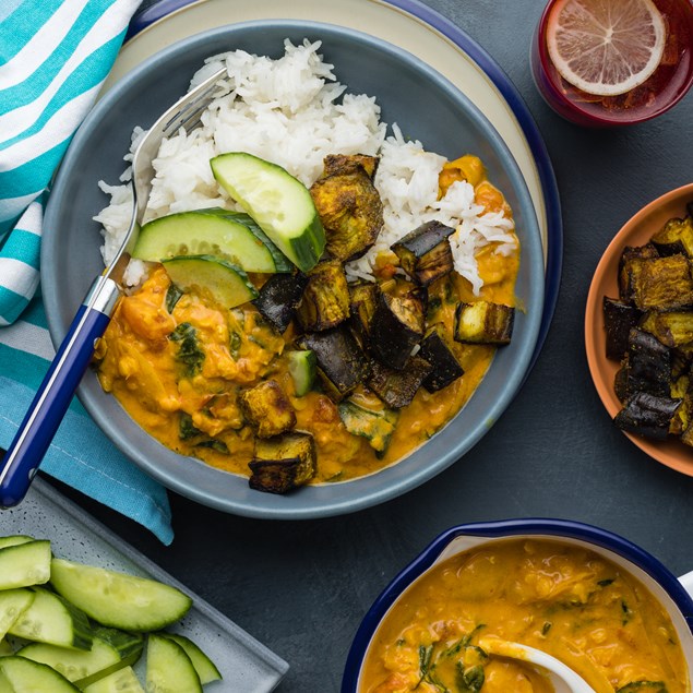 South Indian Eggplant Curry with Basmati Rice