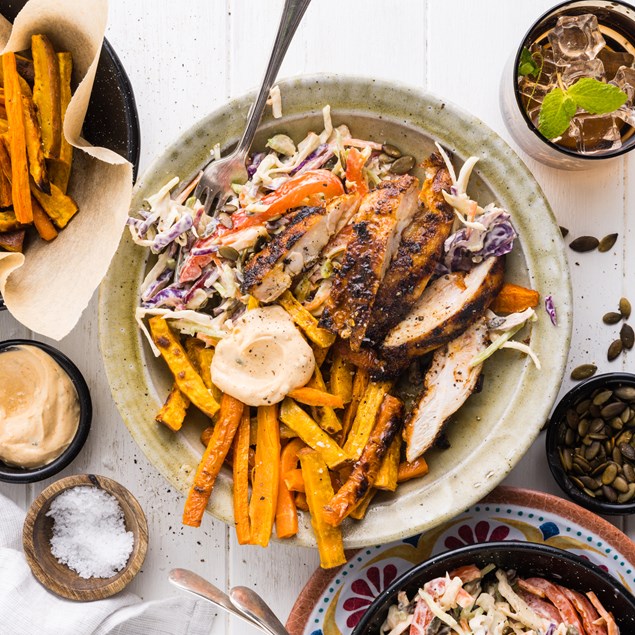 Spanish Spiced Chicken with Kumara Fries and Pepita Aioli