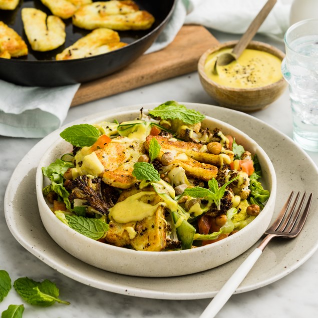 Indian Spiced Haloumi Salad With Roasted Cauliflower & Yoghurt