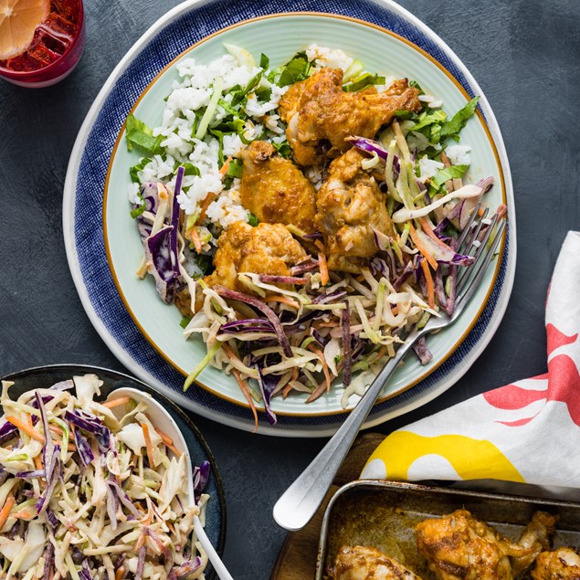 Sticky Thai Chicken Nibbles with Slaw & Coconut Rice