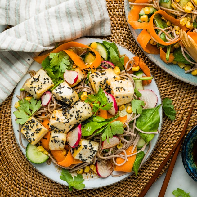Japanese Sesame Tofu Soba Salad with Lime Ponzu & Coriander