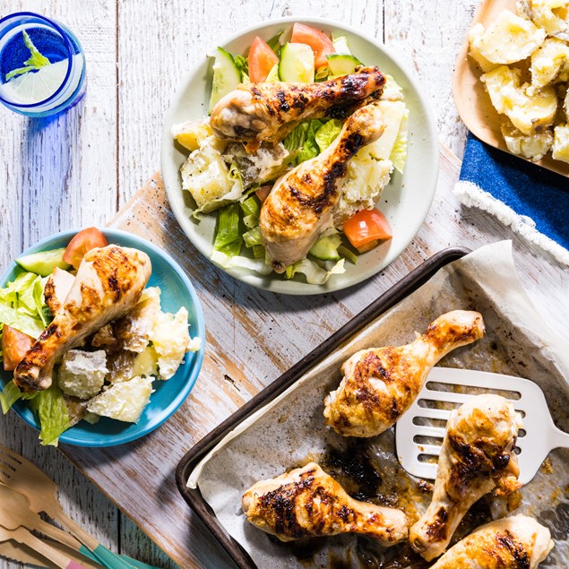 BBQ Glazed Chicken Drums with Creamy Potato Salad