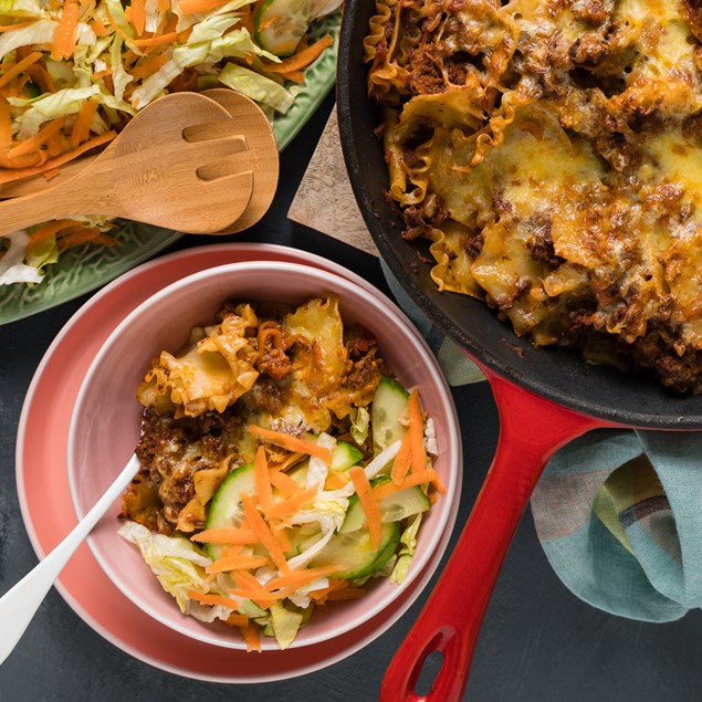 Cheats Beef & Venison Lasagne with Cucumber Salad