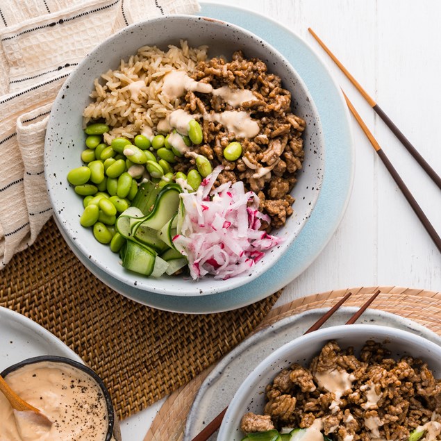 15-Minute Japanese Pork Bowls with Pickled Ginger Mayo