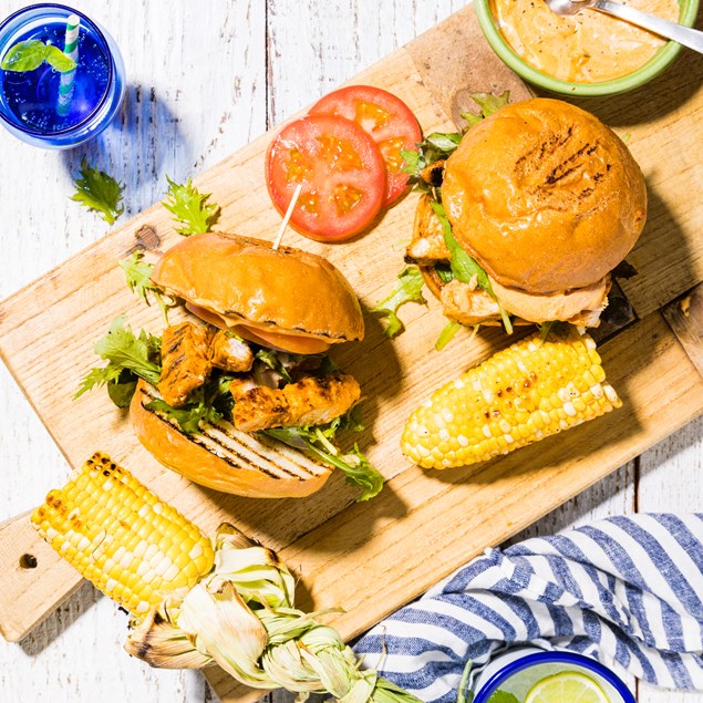 Spanish BBQ Chicken Burger with Romesco & Sweetcorn