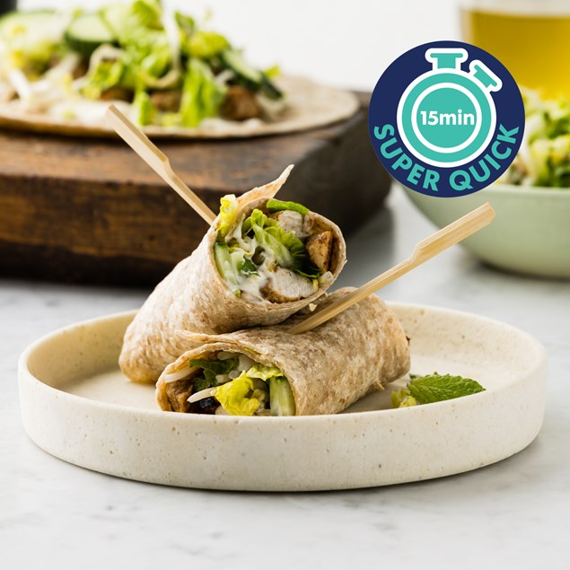 15-Minute Honey Soy Chicken Wraps with Crunchy Cucumber Mint Salad