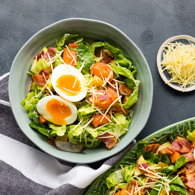 Crispy Bacon & Egg Caesar with Roasties