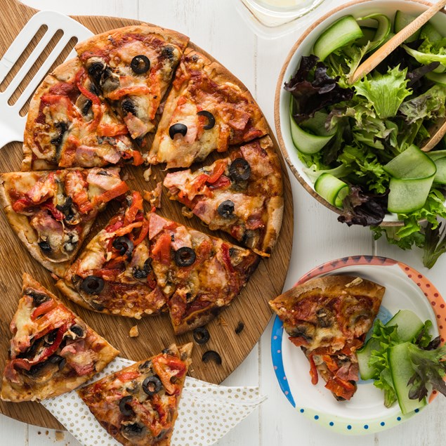 Classic Italian Bacon & Mushroom Pizzas with Leafy Green Salad - My ...