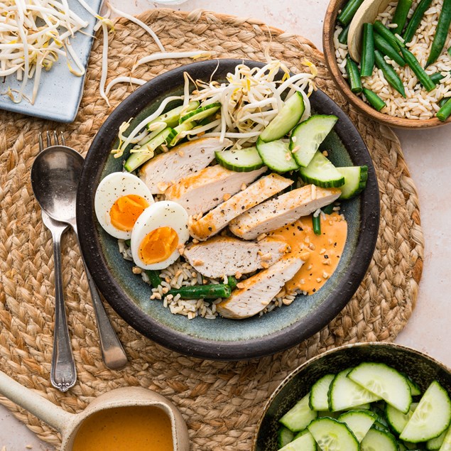 Chicken Gado Gado Bowl with Brown Rice & Peanut Sauce