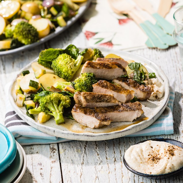 Braai Pork Scotch with Potato Salad & Smoked Garlic Aioli