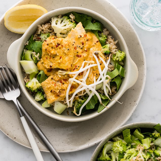 15-Minute Malaysian Curried Fish with Broccoli Rice