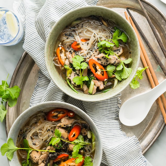 Warming Miso Chicken Noodle Soup with Coriander & Fresh Chilli