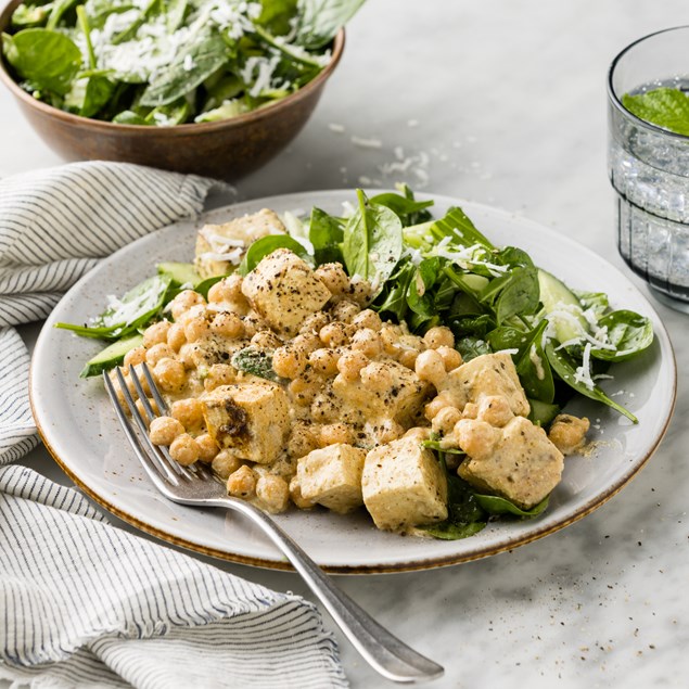 Saucy Tandoori Tofu with Chickpeas & Crunchy Cucumber Salad