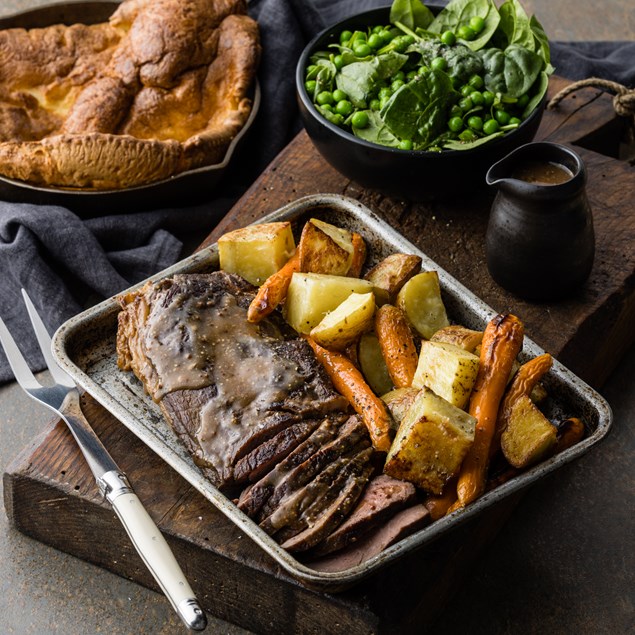 Classic Beef Bistro Roast with Baby Carrots and Yorkshire Pudding