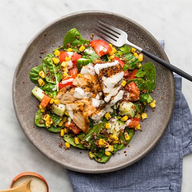 Southern Pork Sirloin Steaks with Quinoa & Jalapeno Creme