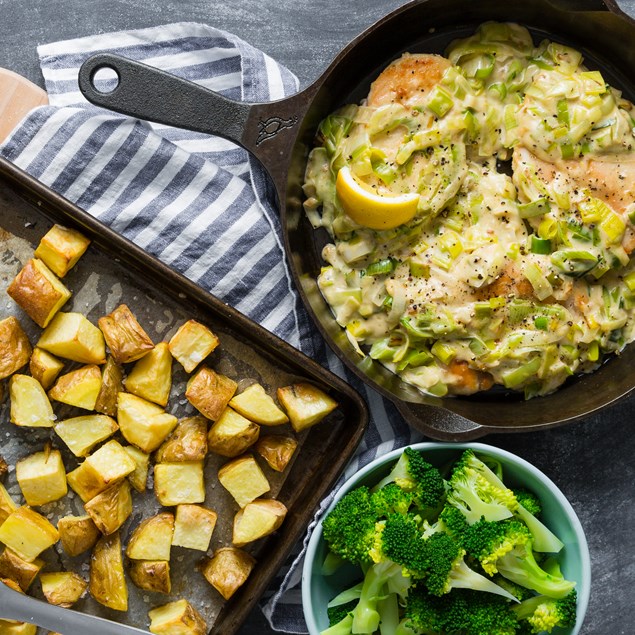 Creamy Chicken & Leek with Roasties & Lemony Broccoli