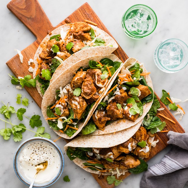 15-Minute Smoky Chicken Tacos with Slaw & Sour Cream