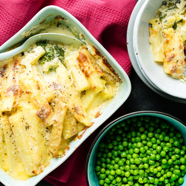 Cheesy Potato Topped Chicken Pie with Greens