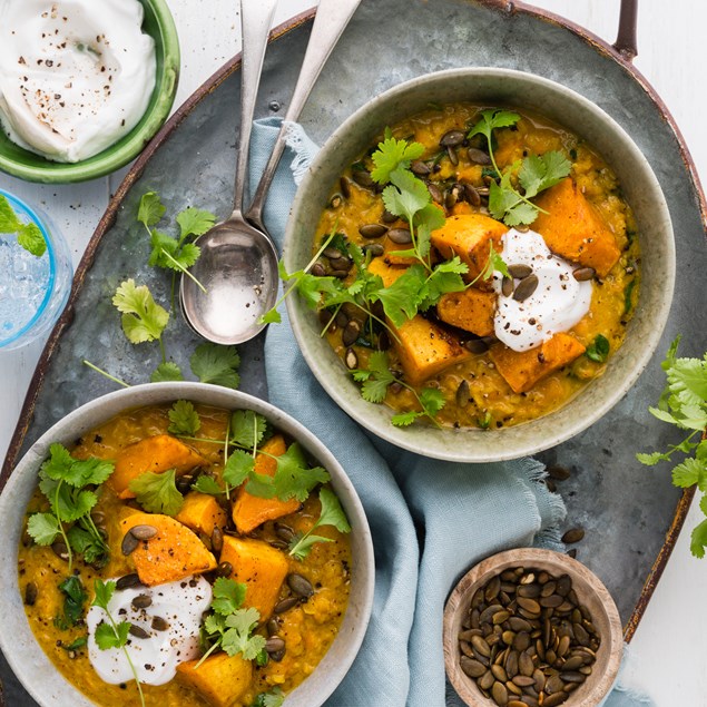 Warming Winter Lentil Soup with Seed Roasted Kumara