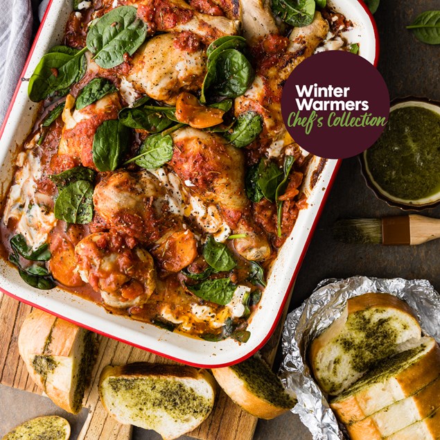 Tuscan Baked Chicken Drums with Garlic & Basil Bread