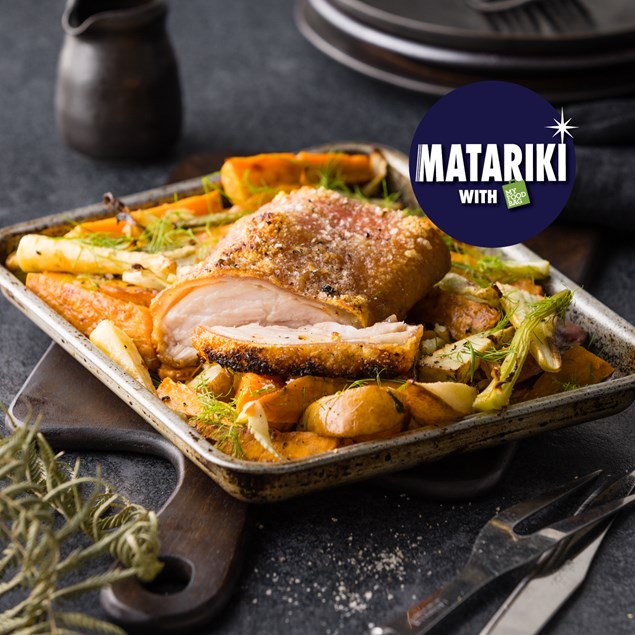 Gourmet Kiwi Lemon & Fennel Roasted Porchetta with Kumara & Jus