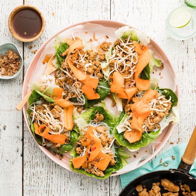 20-Minute Pork Larb Lettuce Wraps with Vermicelli & Nuoc Cham