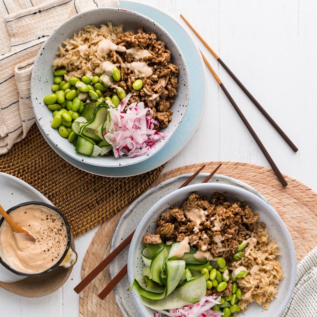 15-Minute Japanese Pork Bowls with Pickled Ginger Mayo