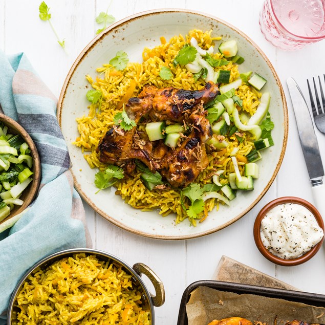 Sticky Indian Chicken Nibbles with Seeded Pilaf & Yoghurt