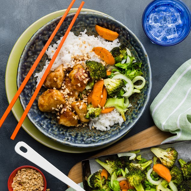 Chinese-Style Sticky Chicken with Jasmine Rice & Peanuts