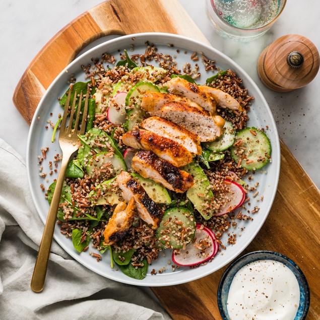 Paprika-Rubbed Chicken Thighs with Supergrain Salad & Garlic Yoghurt
