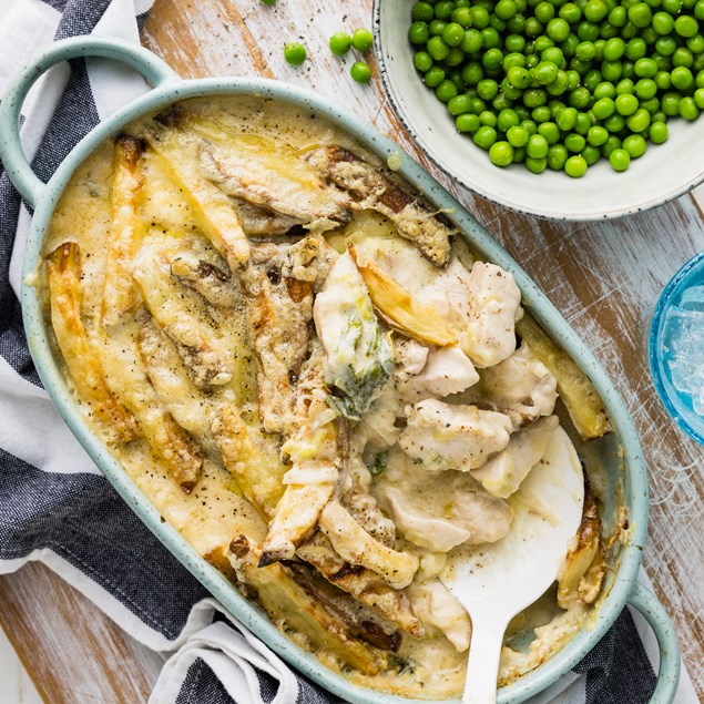 Cheesy Potato Topped Chicken Pie with Greens