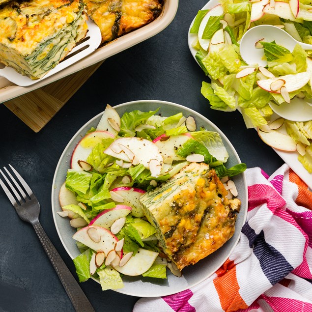 Cheesy Spring Quiche with Crunchy Almond Salad