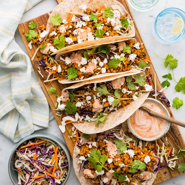 15-Minute Smoky Cauliflower Tacos with Slaw & Chipotle Sour Cream