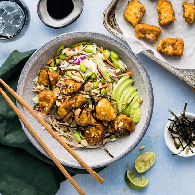 15-Minute Japanese-Spiced Tofu   with Miso Sesame Soba Noodle Salad & Peanuts