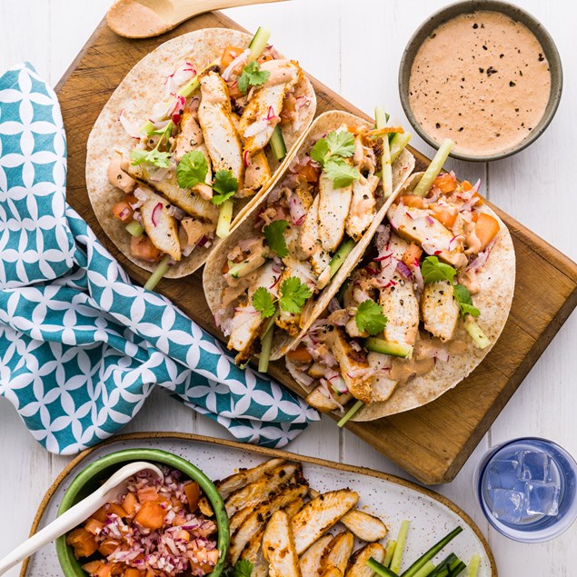 Irresistible Thai Red Chicken Tacos with Coconut Curry Sauce & Fresh Coriander