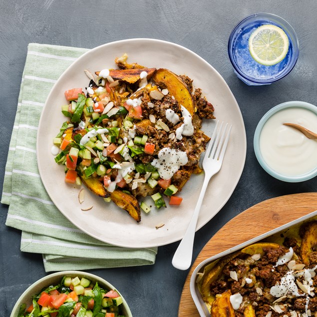 Middle Eastern Beef Loaded Wedges with Yoghurt Mayo & Cucumber Crunch Salsa