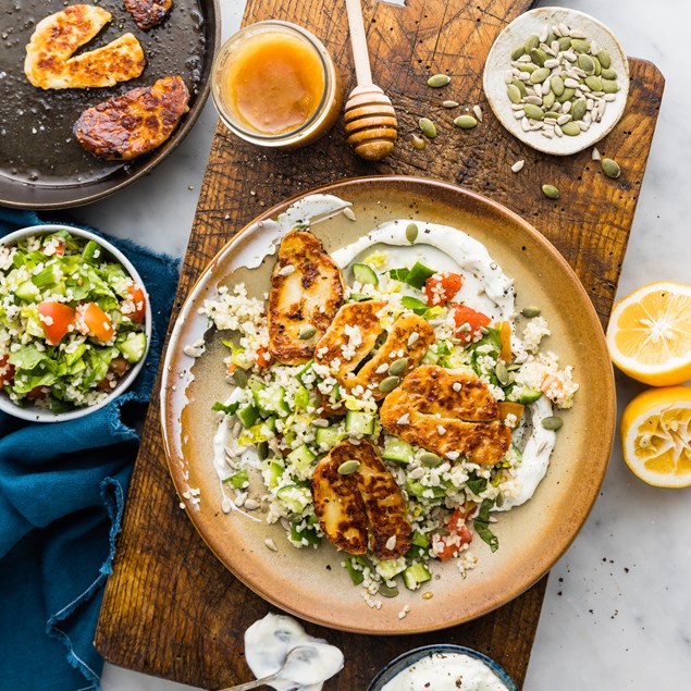 Seedy Honey Haloumi with Tabbouleh & Chilli Yoghurt