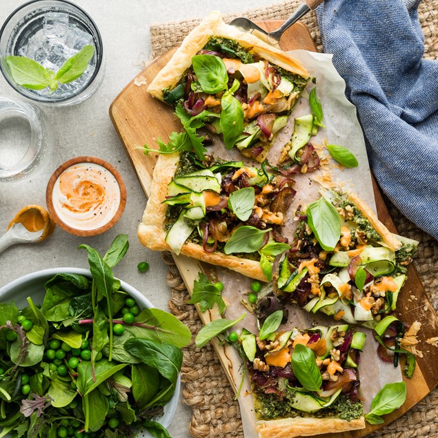 Caramelised Shallot & Walnut Tart with Basil & Romesco Cream - My Food Bag