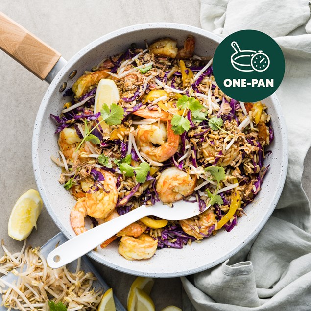 One-Pan Prawn Nasi Goreng with Crispy Shallots & Fresh Coriander