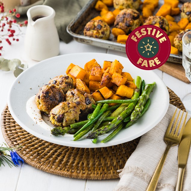 Pistachio & Cranberry Stuffing Balls with Asparagus & Horseradish Aioli