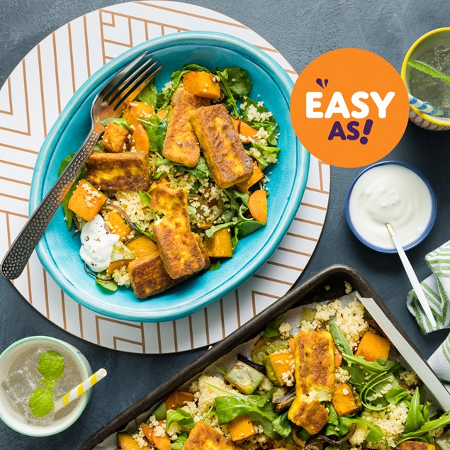 Crispy Lebanese Haloumi with Veggie-Packed Couscous & Garlic Yoghurt