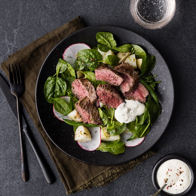 Gourmet Venison Medallions with Herby Potato Salad & Pink Peppercorn Yoghurt