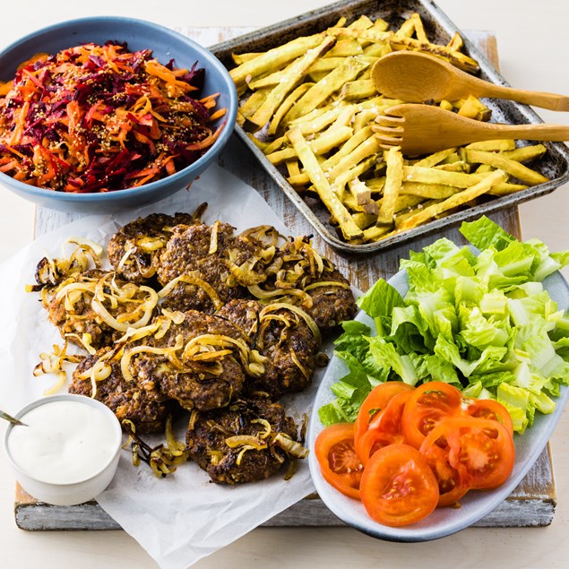 Kiwi As Beef Patties with Hand-Cut Chips & Garlic Aioli