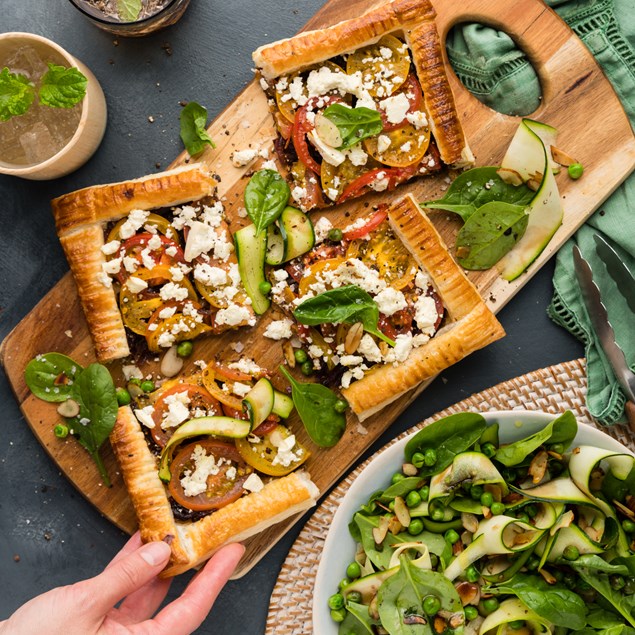 Vine Tomato & Feta Tart with Almond & Courgette Salad