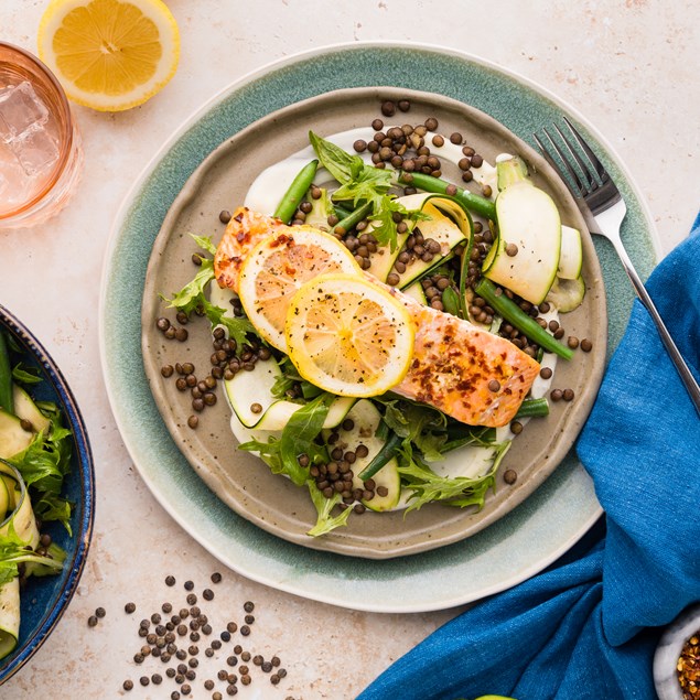 Aoraki Hot Smoked Salmon with Puy Lentil Salad & Truffle Cream