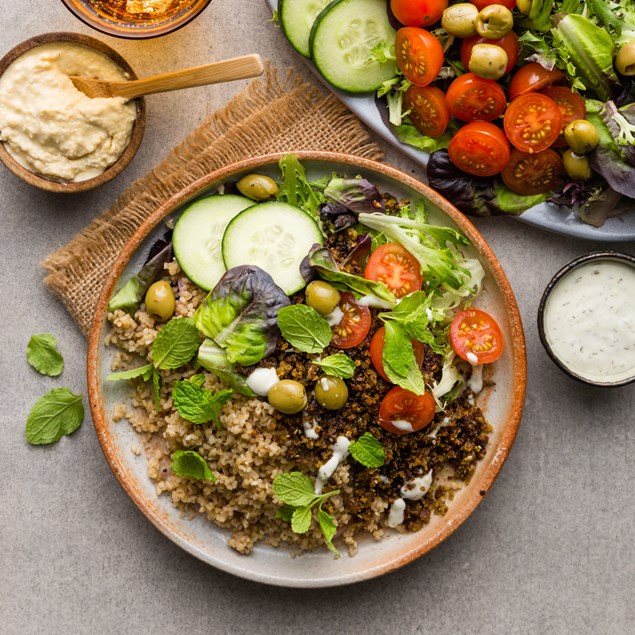 15-Minute Crispy Falafel Mezze Plates with Hummus, Spiced Couscous ...